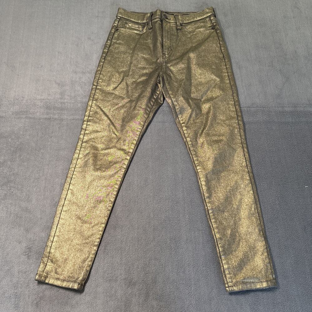 Banana Republic Womens Premium Denim High-Rise Skinny Gold Metallic Jean 28